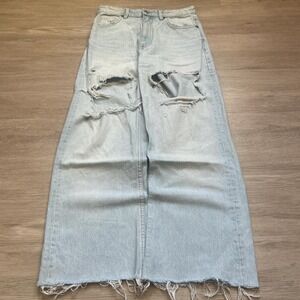 Light Wash Baggy Wide Leg Distressed Ripped Denim Jeans 27x28 Y2K Vintage